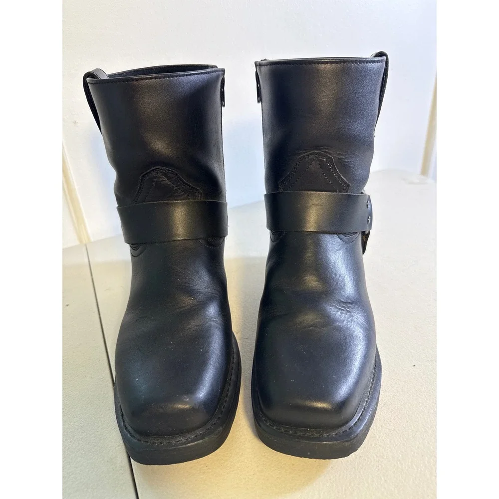 Dingo Mens Black Leather Harness Biker Boots Square Toe Western DI19057 81/2 EW